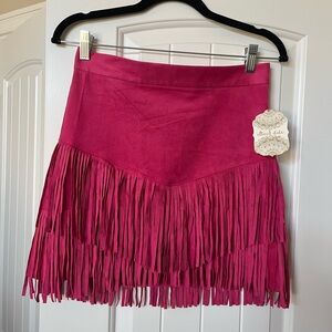 Altar'd State Fuchsia Fringe Suede-Look Cowgirl Mini Skirt NWT Retail $59